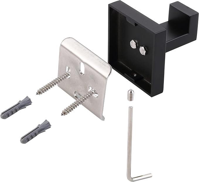 2 Pack Matte Black Bathroom Towel Hook Stainless Steel, Square Towel Robe Coat Hook Wall Mounted Toilet Kitchen Heavy Duty Door Hanger