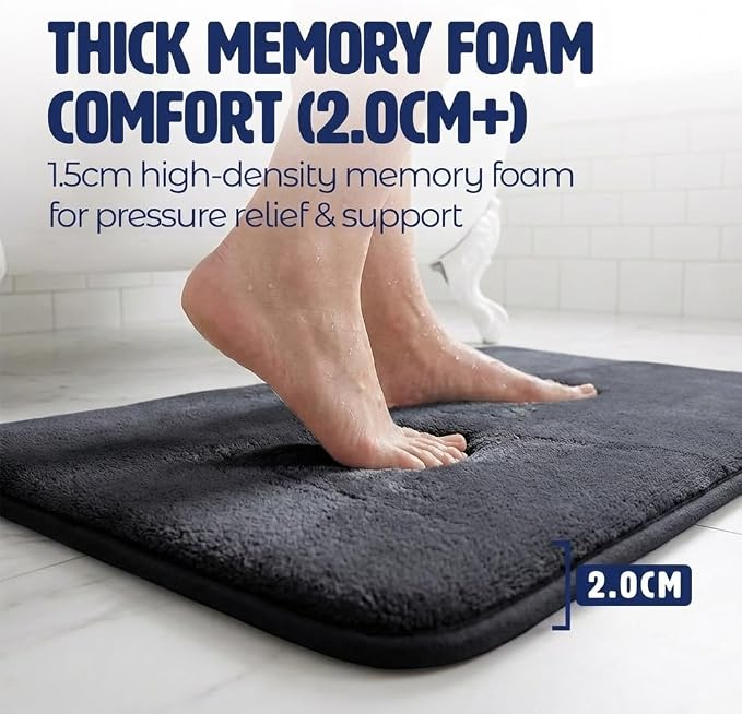 Muddy Mat® Memory Foam Bath Mat – Velvet Soft Non Slip Bathroom Rugs, Thick Absorbent Bath Rugs, Washable Bath Mat for Bathroom Floor and Shower, Black 18" x 28"