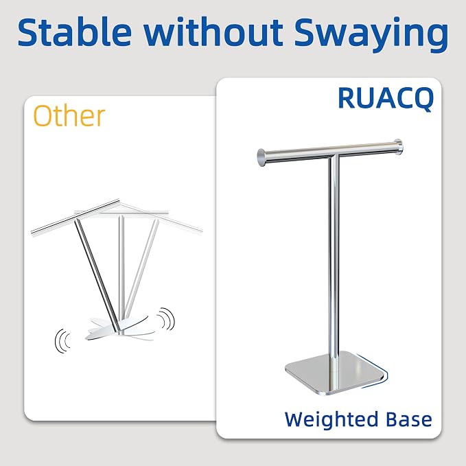 RUACQ Hand Towel Stand, 16" T-Shape Hand Towel Holder Stand for Bathroom, Kitchen and Countertop Towel Holder 304 Stainless Steel Hand Towel Rack with Weighted Base (Chrome)
