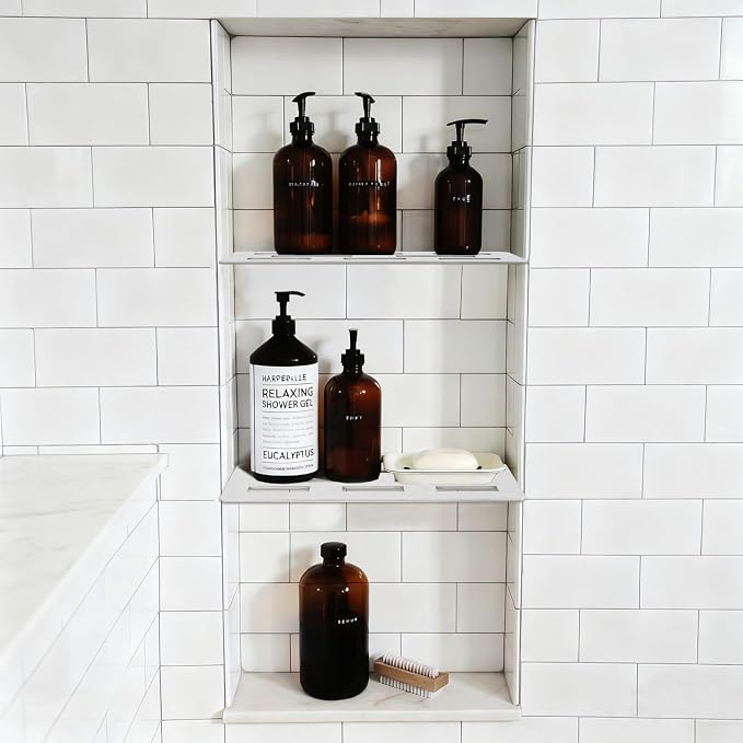 Rectangular Shower Niche Shelf for 12 Inch Tile, Tile Ready Niche Insert with Brushed 316 Stainless Steel, Fits 1/8 Inch Grout Lines, Recessed Shower Shelf