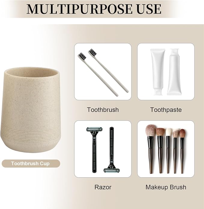 Resin Bathroom Accessory Set, Soap Dispenser and Toothbrush Holder, Beige | 2 Piece Bathroom Accessories Set for Bathroom Countertop Storage and Housewarming Gifts