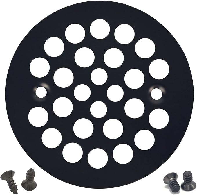 4-1/4" Round Shower Grate Drain Strainer Replacement Cover Matte Black + Machine and Tapping Screws