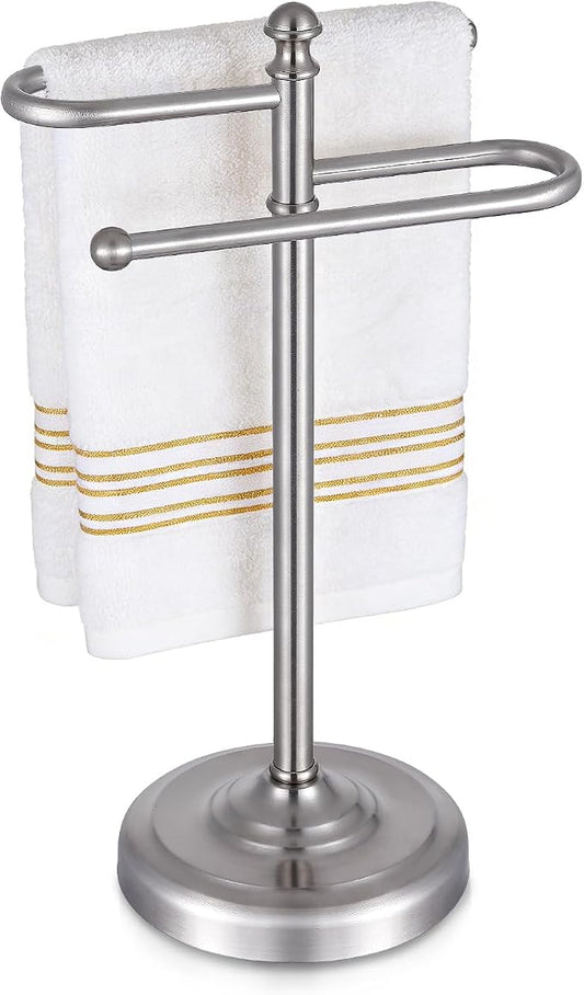 Hand Towel Stand,304 Stainless Steel Hand Towel Holder for Bathroom Kitchen Counter，14.5 Inch S-Shape Weighted Base Standing Hand Towel Rack Bar Holds 2 Towels (Brushed Nickel)