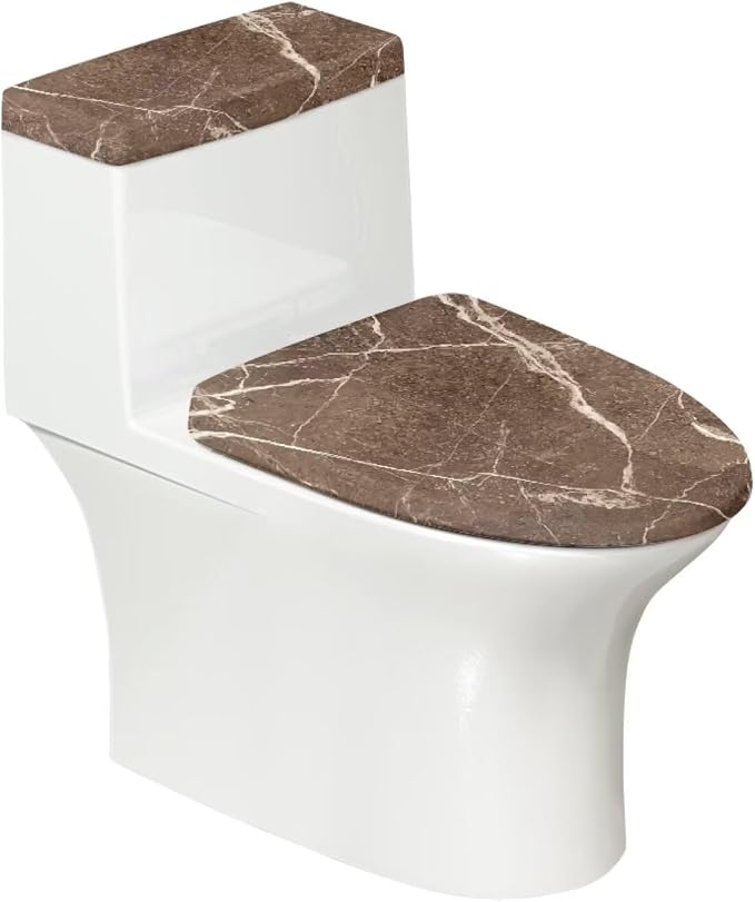 Brown Marble Toilet Cover Lid Set 2 Pack Toilet Seat Covers for Bathroom Decor Replacement Elongated