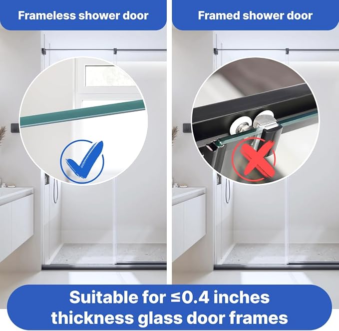 EAEDMY Shower Door Hooks, Over Glass Towel Hooks for Bathroom, Suit for Frameless Glass Shower Door 0.43in (<11mm), Stainless Steel, Drilling-Free, 2 Pack (2Pack Silvery)