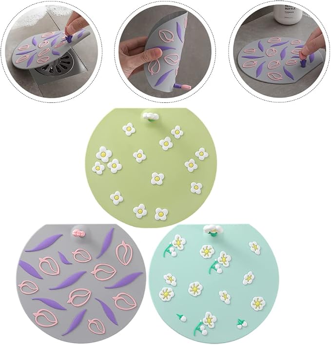 3pcs Anti Odor Mat Silicone Bathtub Stopper Drain Stopper Drain Plug Flat Cover for Kitchen Bathroom Laundry Shower Floor