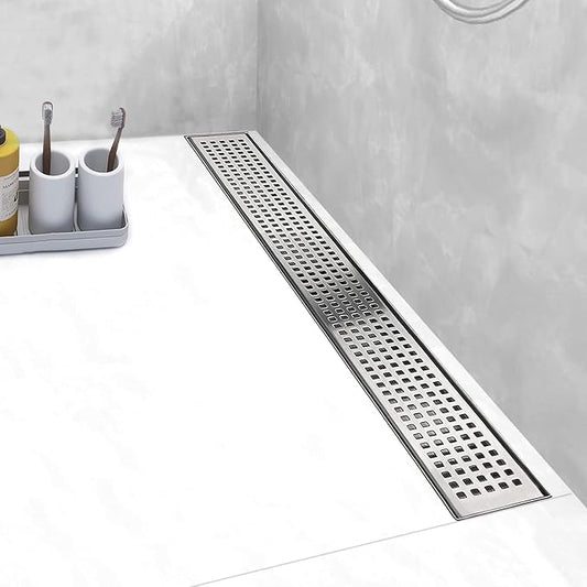 Linear Shower Drain, Drain 18 inch with Removable Grate Cover, Professional AISI 304 Stainless Steel Shower Floor Drain, Shower Drain with Hair Catcher and Leveling Feet