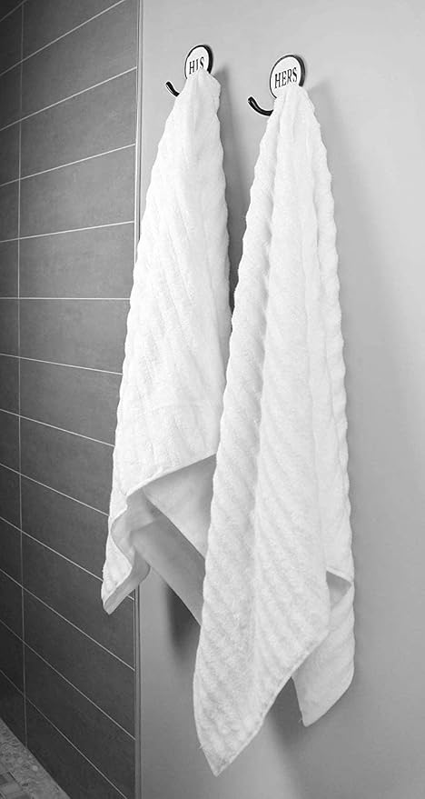 AuldHome Design His and Hers Towel Hooks (Set of 2); Cast Iron Rustic Farmhouse Decor Door Wall Hangers