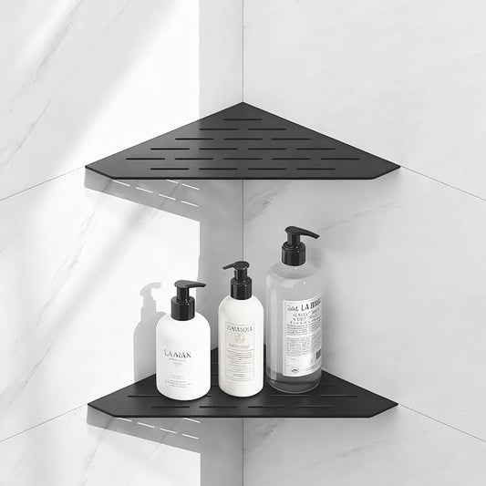 10" Corner Shower Shelf, Recessed Corner Shelves, 304 Stainless Steel Slot Design Bathroom Shower Shelves for Tiled Wall, 2 Pack, Matte Black