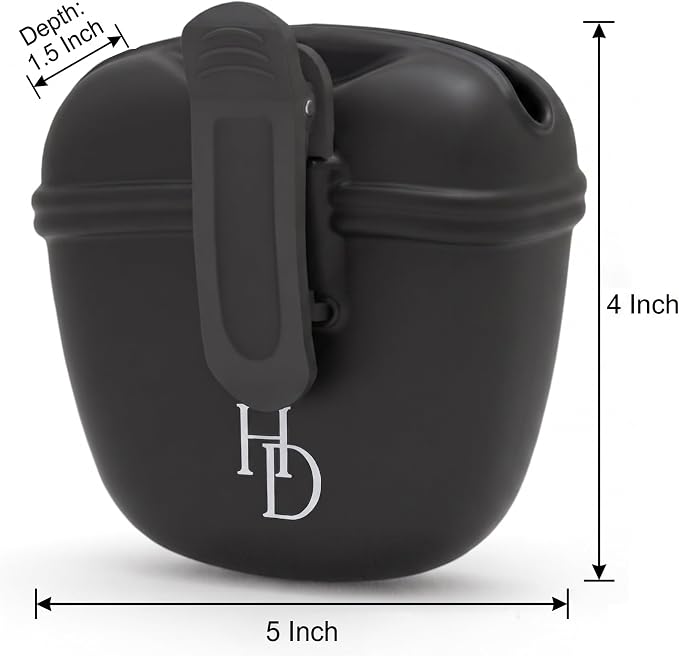 Hampton Distribution Silicone Dog Treat Pouch, Black, BPA Free Pet Treat Pouch for Pet Training with Magnetic Closure, Waist Clip & Portable Design