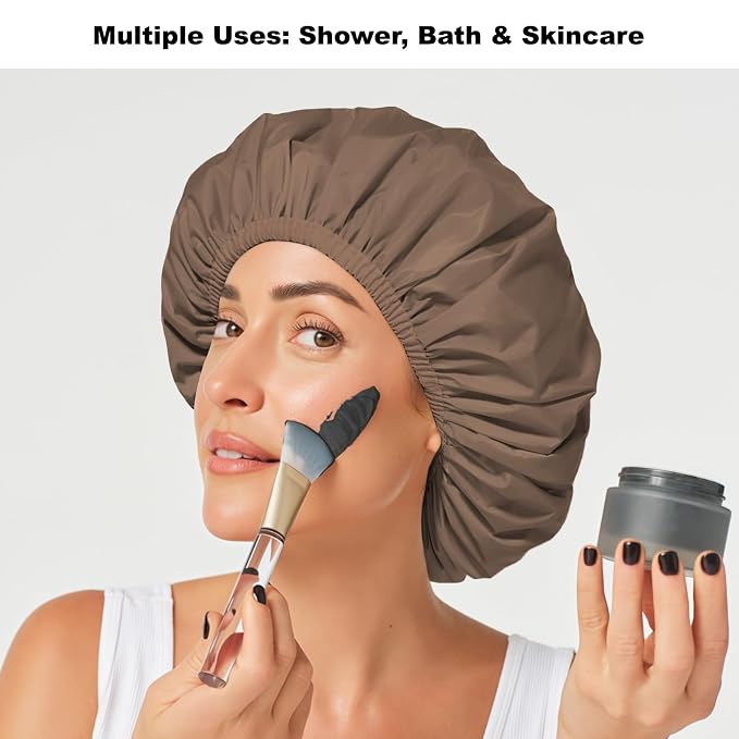 2 Pack Shower Caps for Women, Reusable Waterproof Shower Cap with Elastic Band, Thickened Waterproof Fabric Shower Bonnet for Braids, Long Hair