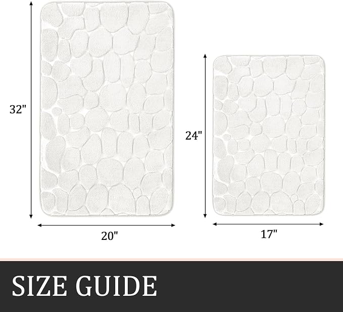 YIHOUSE Bathroom Rugs Mat Set, Memory Foam Bath Mat 2 Piece White | 17x24&20x32, Non Slip, Water Absorbent, Washable, Bath Mat For Bathroom, Sink and Toilet