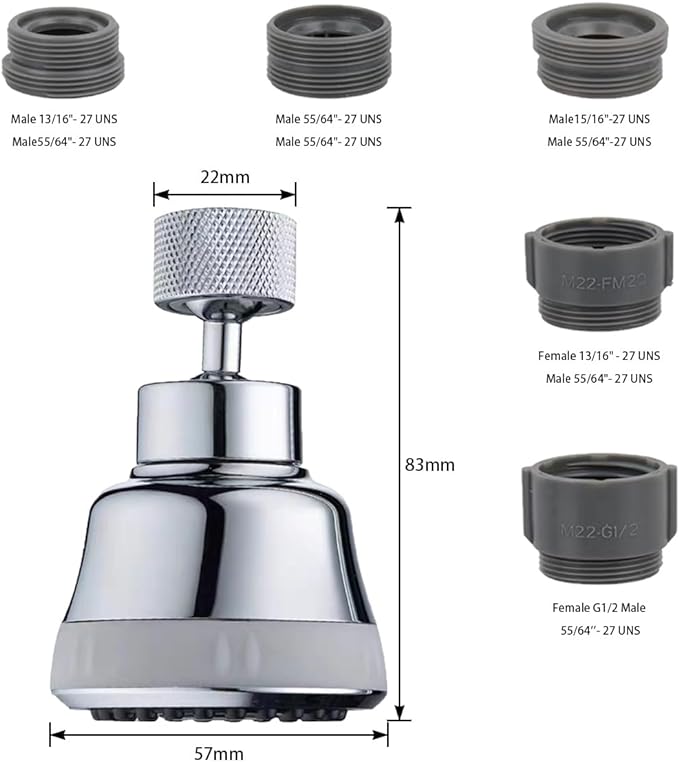 Faucet Aerator Faucet Sprayer Attachment, Kitchen Faucet Head Replacement with 4 Spray Modes, 360° Swivel Faucet Extender Anti-Splash Sink Sprayer Faucet Nozzle Head (Diamond, Silver)