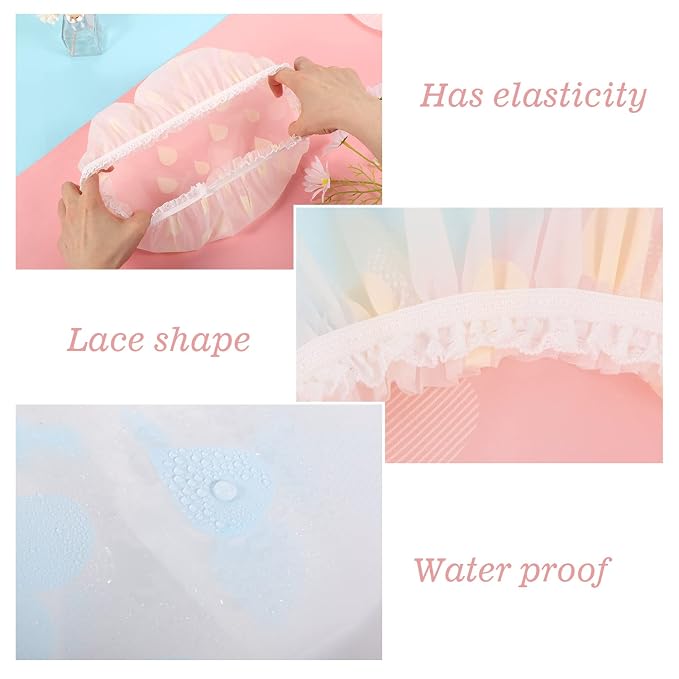 Waterproof Shower Caps, 3 Pcs Plastic Reusable Shower Caps Elastic Band Bath Caps for Women Ladies Spa Salon | Reusable Waterproof, Foldable For Travel, for Shower, Makeup, Cooking, Hair Care