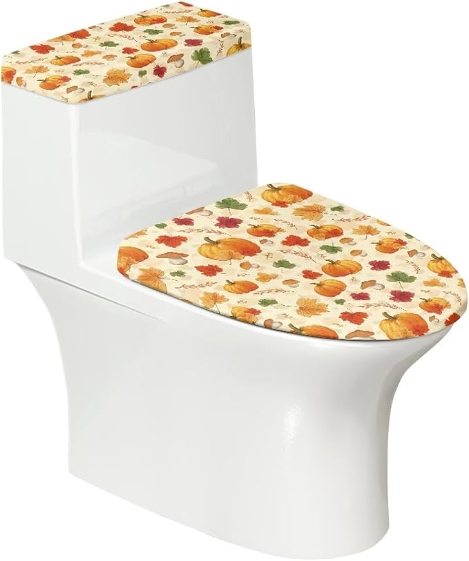 Pumpkin Toilet Lid Covers for Bathroom Set, Toilet Covers Elongated Comfortable 2-Piece Bathroom Gifts for Fall Harvest