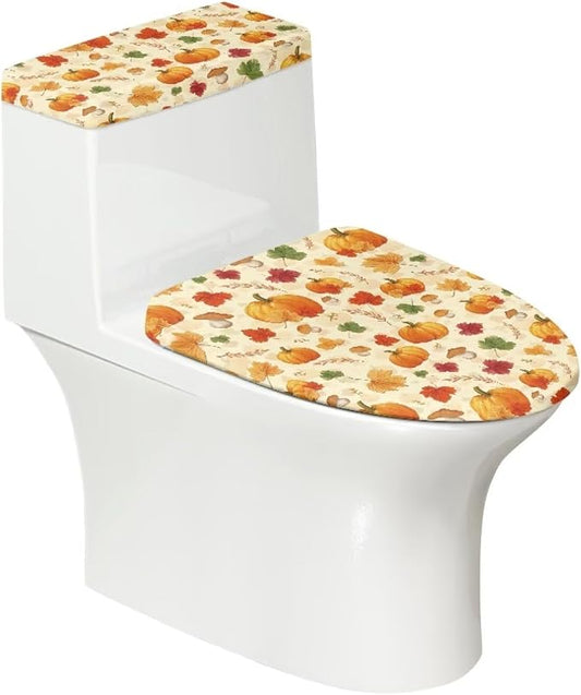 Pumpkin Toilet Lid Covers for Bathroom Set, Toilet Covers Elongated Comfortable 2-Piece Bathroom Gifts for Fall Harvest