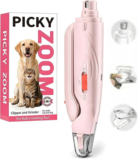 2-in-1 Dog & Cat Nail Clippers and Grinder with LED Light | Sharp Blade, Low-Noise Grinder, Safety Guard & USB Rechargeable Cordless Design for Small, Medium and Large Pets