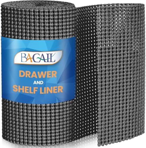 BAGAIL Non-Adhesive Shelf Liner, Thick Strong Grip Drawer Liners for Kitchen Cabinets, Heavy-Duty Easy Cut Cabinet Liners for Shelves, Pantry, Bathroom Cupboards - 24" x 20FT, Charcoal