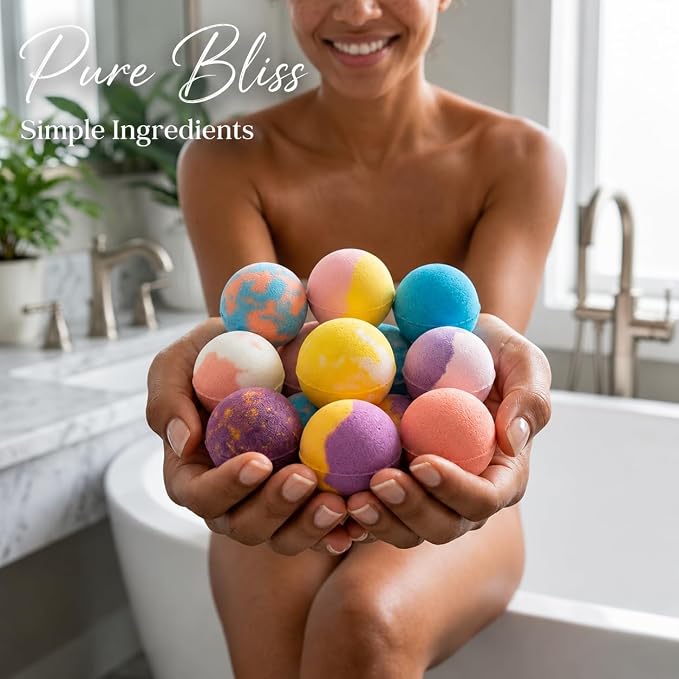 EvolutionUSA Refresh Bath Bombs for Women & Kids – 24 Bath Bombs Mini Sized, Organic Bathbomb Set, Women & Kids Bath Fizz, Luxury Gift for Mother’s Day, Easter, Valentines, Birthday or Self Care