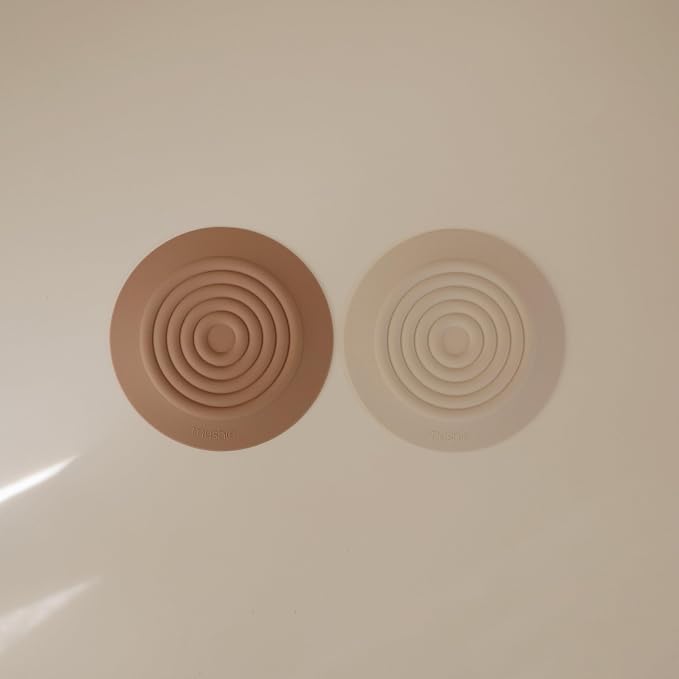 mushie Silicone Drain Stopper 2-Pack | 5.5 inch Diameter Bathtub Flat Suction Cover (Natural/Shifting Sand)