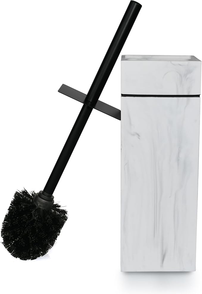 Black Line Design Resin Toilet Bowl Holder and Brush Set, Stylish Bathroom Cleaning Tool with Durable Bristles, Compact and Functional