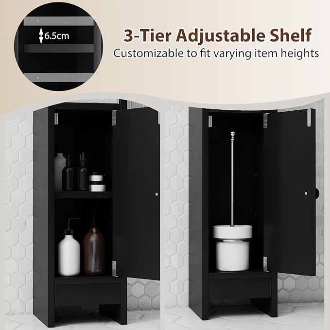 GIANTEX Bathroom Cabinet, Narrow Side Cabinet with Adjustable Shelf, Bathroom Cabinet, Space Saving, Storage Cabinet for Laundry Room, Living Room & Kitchen, 20 x 18 x 80 cm (Black)