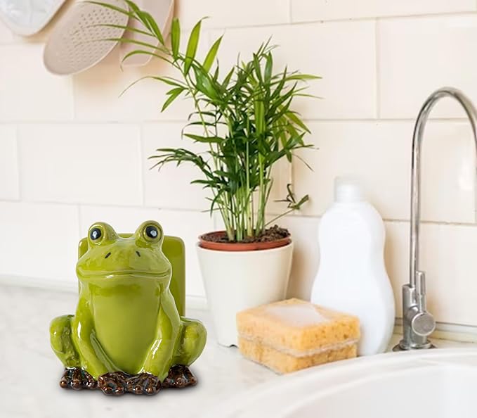 dgudgu Frog Sponge Holder for Kitchen Sink Cute Kitchen Sponge Holder Ceramic Kitchen Sink Sponge Holder Durable Sink Scrubber Holder