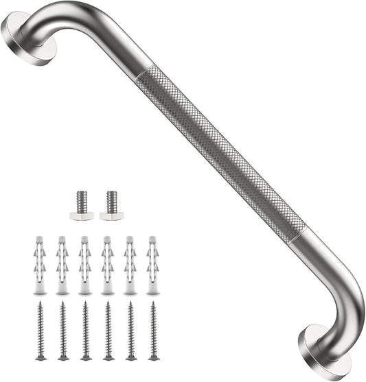 16 Inch Anti Slip Shower Grab Bar Handle, ZUEXT Brushed Nickel Stainless Steel Bathroom Grab Bar, Knurled Bathroom Balance Bar,Safety Hand Rail Support,Handicap Injury Senior Assist Bath Handle