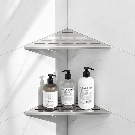 10" Corner Shower Shelf, 304 Stainless Steel Slot Design Bathroom Shower Shelf, Recessed Corner Shelves for Tiled Wall, Brushed Nickel, 2 Pack