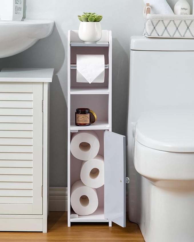 AOJEZOR Toilet Paper Holder Small: Bathroom Storage Cabinet for Renters