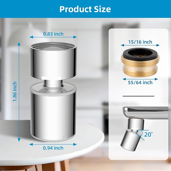 Hibbent NSF/ANSI/CAN 61 Certified Faucet Aerator, cUPC Certification 360° Swivel Faucet Extender, Dual-function Sink Aerator, Kitchen Faucet Sprayer Attachment, 55/64” Female Thread, Chrome