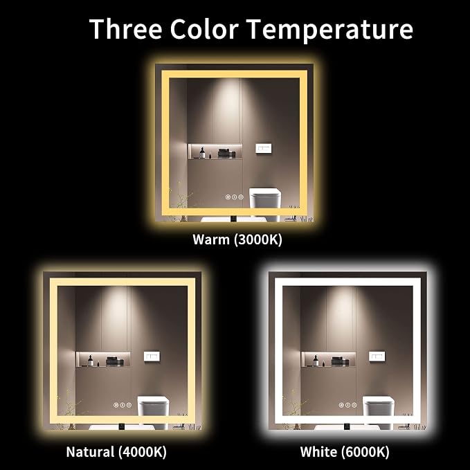 LOAAO 36"X36" LED Bathroom Mirror with Lights, UL Listed | Anti-Fog, Dimmable, 3 Color Temperature, Backlit + Front Lit, Memory Function, Tempered Glass