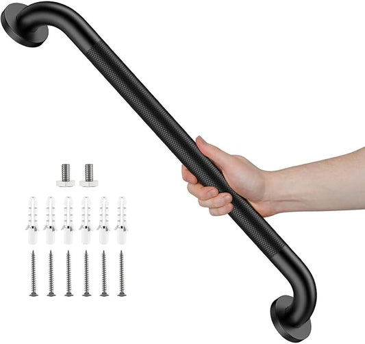 Black Grab Bar 24 Inch, iHansee Anti-Slip Bathroom Grab Bar w/Knurled Grip, Stainless Steel Safety Handrail for Toilet Bathtub Shower, Wall Mounted Matte Black Handicap Bars Handle for Senior Elderly