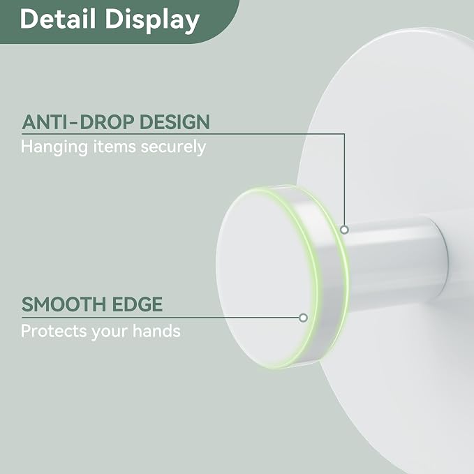 Wall Adhesive Hooks for Towel/Shower - No Damage Stick on Hanging Hook Heavy Duty for Bathroom, Door, Coat, White 6 Pack
