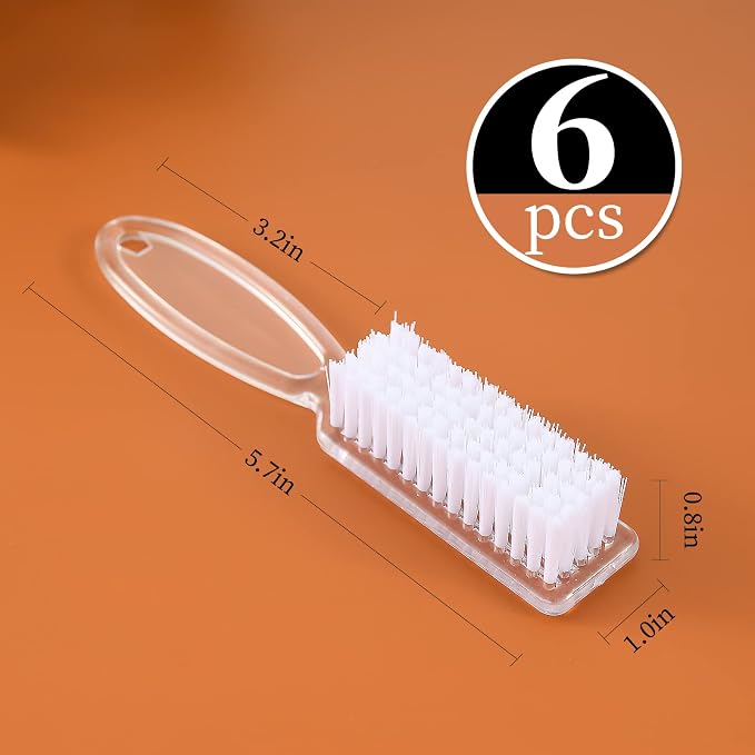 Nail Brush Fingernail Cleaner, ZUFUGHJK 6 Pack fingernail cleaning brush Fingernail Scrub Nail Brushes with Handle Grip Hand Pedicure Scrubbing kit for Nails and Toes,Clear