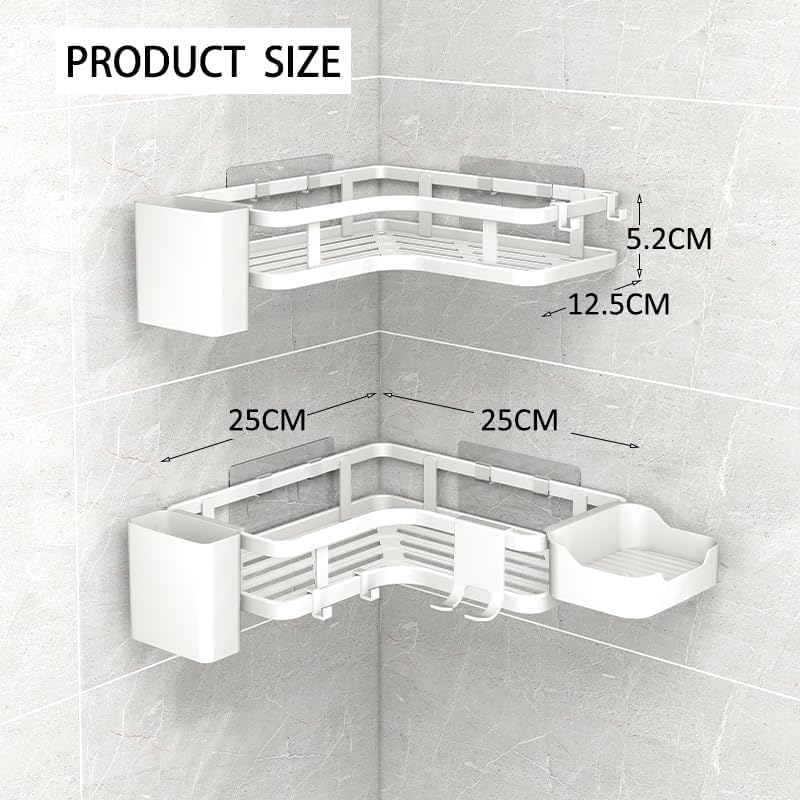 Shower Shelves Corner: Adhesive Shower Caddy with Soap Holder, Sturdy Rustproof Aluminum Bathroom Organizer Rangement Douche, Washroom Accessories Storage Holder, White