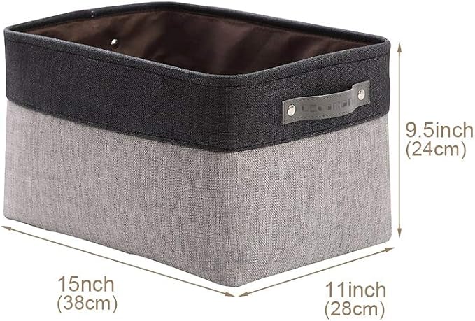 DECOMOMO Storage Bins, Large Fabric Storage Baskets for Shelves, Decorative Linen Closet Organizer, 15 x 11 x 9.5 inches (Grey & Black, 4 Pack)