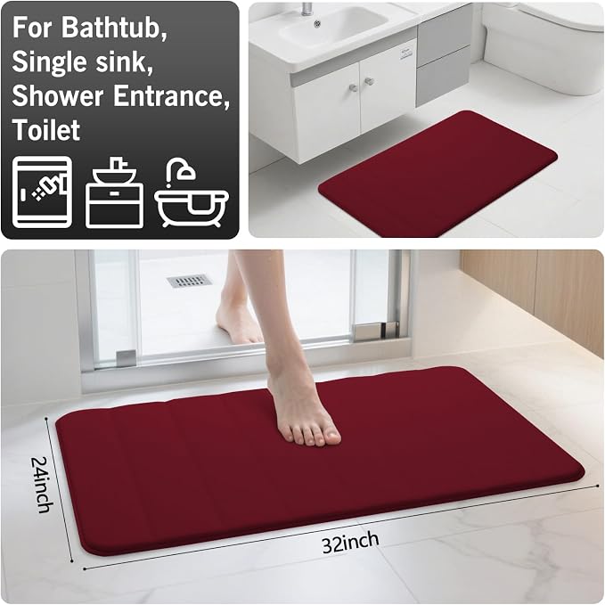 BurgundyBathroom Rugs Set 2 Piece Memory Foam Bath Rugs Non-Slip Bath Mat,Washable Room Mats,Absorbent Shaggy Rugs Super Soft Kitchen Mats, Carpets for Bathroom,Tub,Shower Home Decor