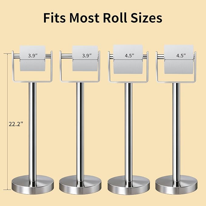 Heavy Duty Toilet Paper Holder Stand, Extra-Weighted Base No Tipping | Stainless Steel Toilet Paper Stand, Free Standing Floor Tissue Roll Holder for Bathroom, Chrome 200UP