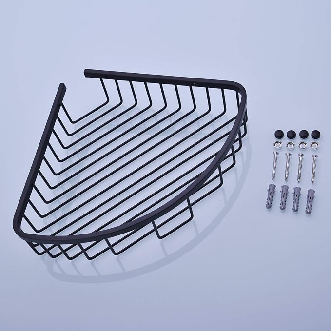 304 Stainless Steel Shower Caddy Corner Basket Shelf Bathroom Organizer Wall Mounted Storage, Matte Black Plated Finish Heavy Duty