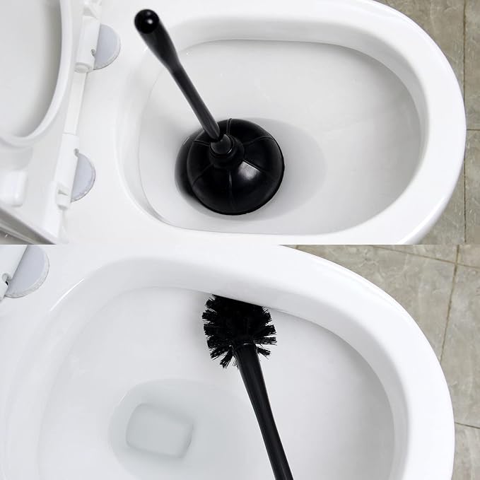 Casaphoria Toilet Plunger and Bowl Brush Combo for Bathroom Cleaning,Bathroom Accessories, Dark Black