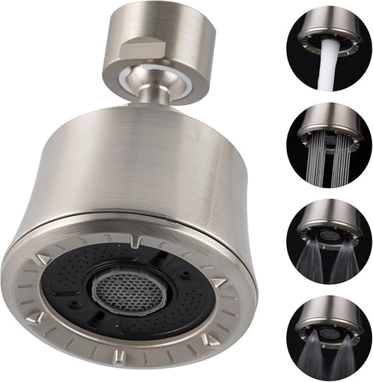 iFealClear Kitchen Sink Faucet Head, 360° Faucet Sprayer Attachment for Kitchen Faucet, Large Angle Faucet Aerator 55/64-27UNS, 2 Metal Swivel Joints, 4 Spray Modes, Metal Adapter, Brushed Nickel