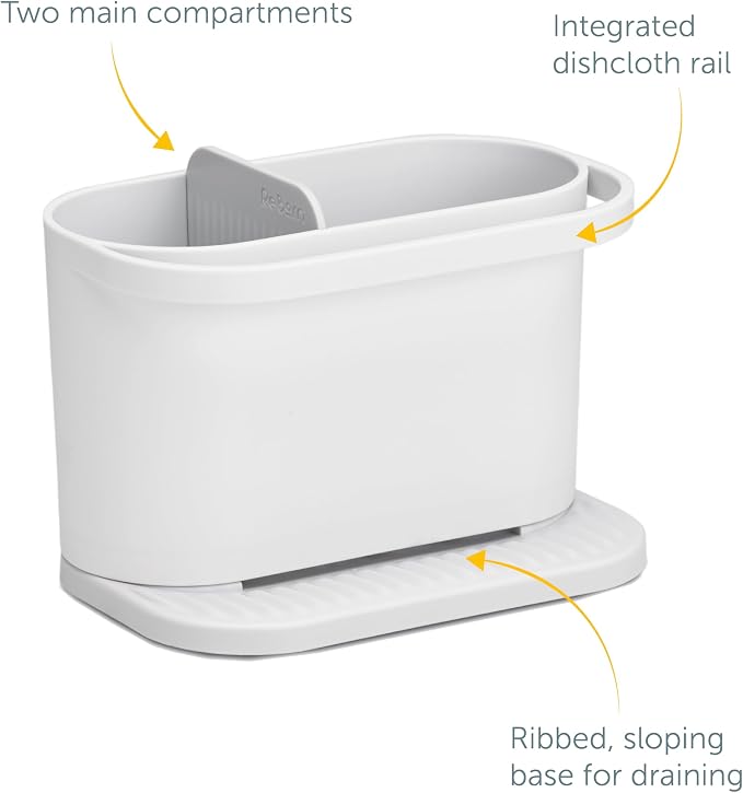 ReBorn Recycled Sink Organizer, Kitchen Sink Organizer, Two Main Compartments, Integrated Dish Cloth Rail, Ribbed and Sloped Base for Draining, Would Made in UK