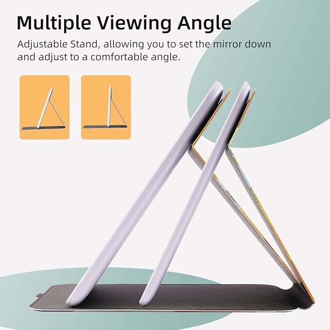 FUNTOUCH Rechargeable Travel Lighted Makeup Mirror with PU Leather Cover | Portable Travel Makeup Mirror with lights, 3 Color Lighting,Touch Dimmable, Light Up Tabletop Cosmetic Mirror Folding Flower