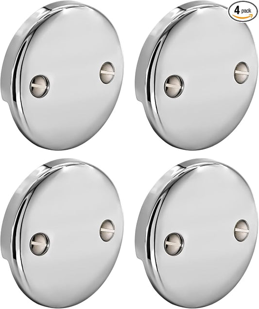 Tub Overflow Drain Cover, Chrome 4-Pack, for Bathtub Overflow Cover 2 Holes Drain Plate, for Bathroom Bath Tub Replacement and Repair, 3-3/16 Inches