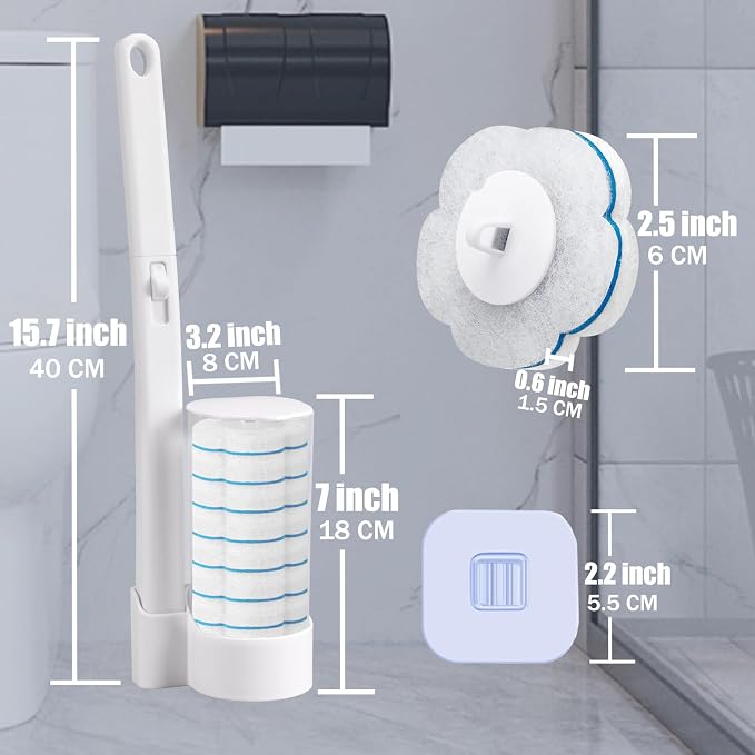 Disposable Toilet Brush and Holder Set 2 Pack，Extended Handle with 54 Cleaner Refills Toilet Brush for Toilet Bowl Cleaners，Bathroom Cleaning，Bathtub，Sink - White
