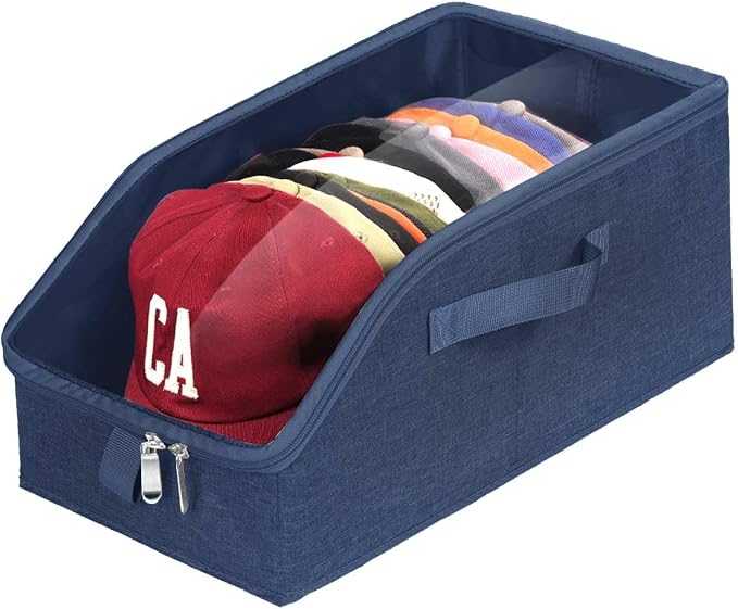 Livelab Hat Organizer for Baseball Caps, Hat Storage Holder Container for Closet Hold Hats with Clear Window, Hat Boxes for Home Storage | 1Pcs Blue