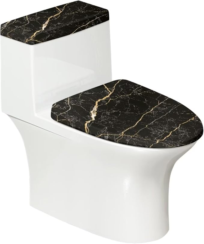 Black Marble Toilet Lid Cover Set of 2 Piece Tank Cover Replacement Home Bathroom Decor Accessories