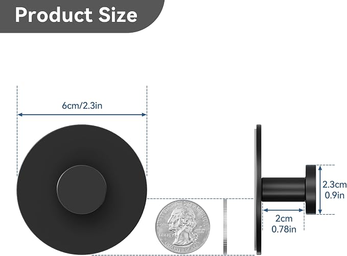 Wall Adhesive Hooks for Towel/Shower - No Damage Stick on Hanging Hook Heavy Duty for Bathroom, Door, Coat, Black 4 Pack