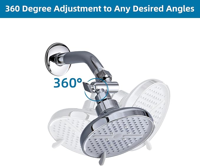 Metal Shower Head Elbow Adapter, 360 ° Adjustable Swivel Brass Showerhead Adapter Brushed Silver